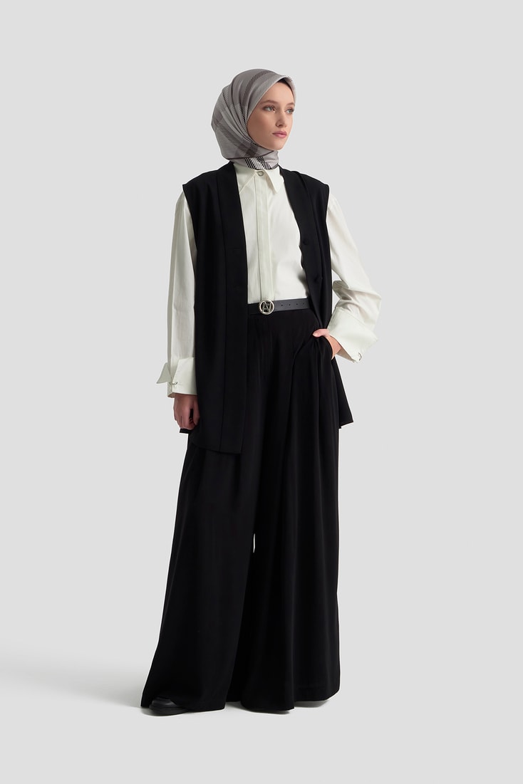 Düğmeli Oversize Yelek Siyah