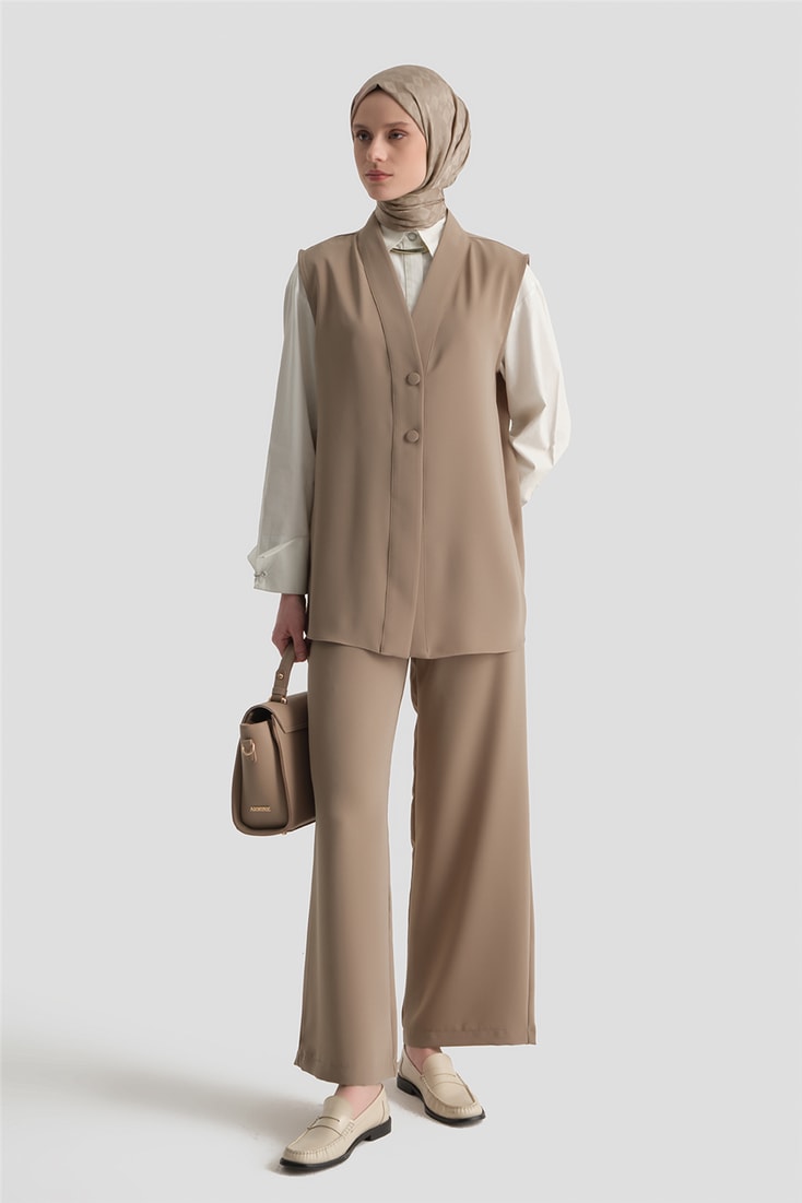 Düğmeli Oversize Yelek Vizon