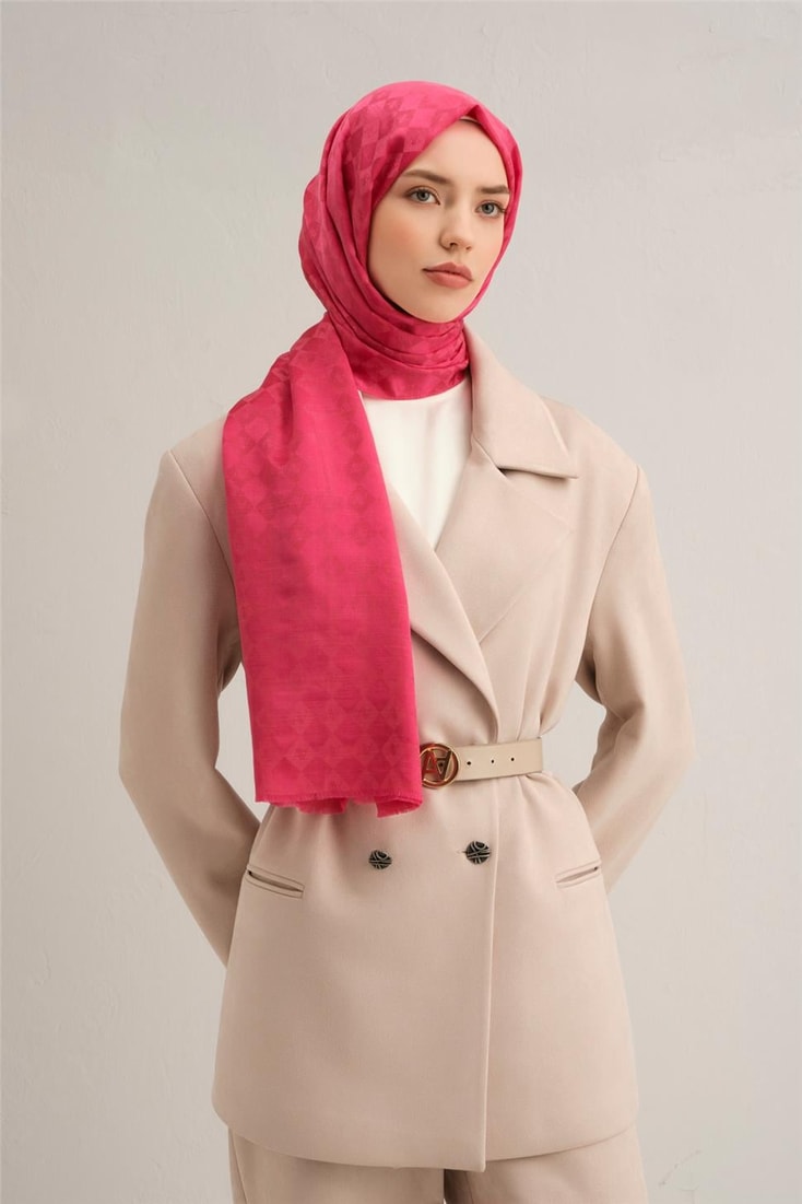 Armine Elegance İpek Pamuk Kare Monogram Şal 11111