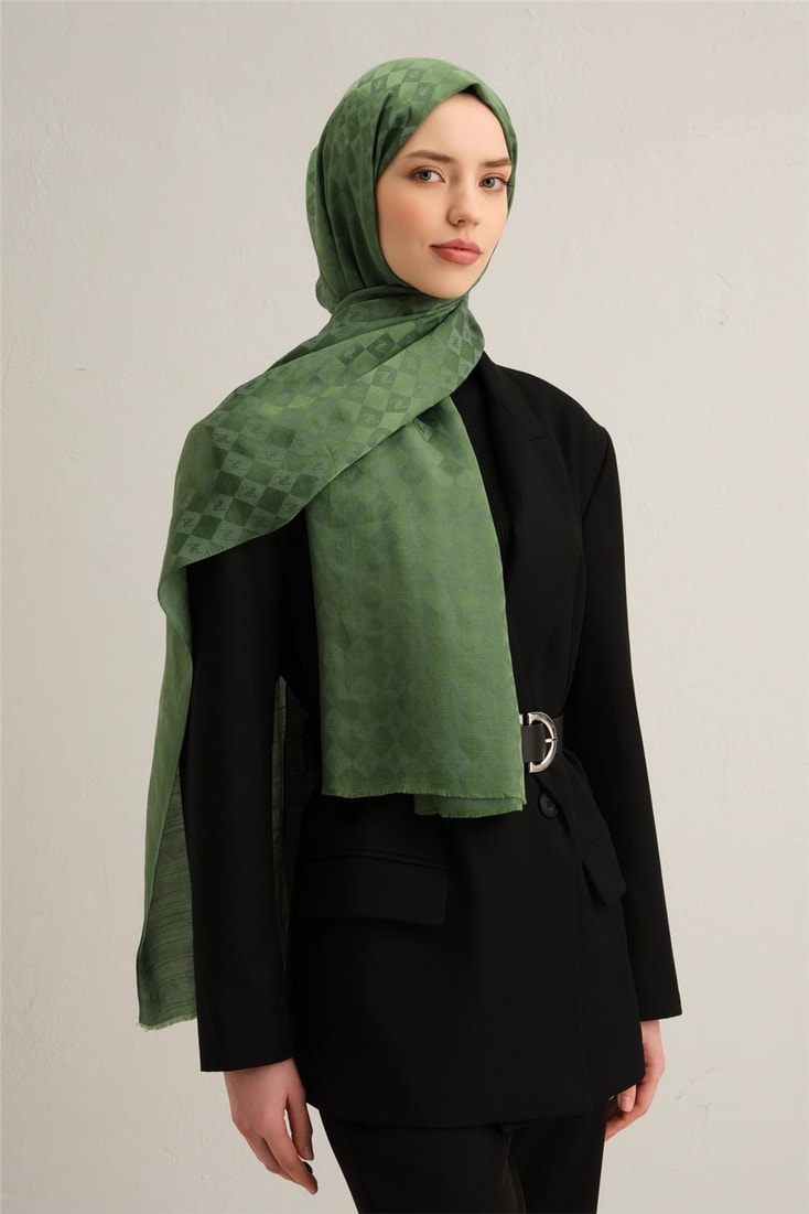 Armine Elegance İpek Pamuk Kare Monogram Şal 9917