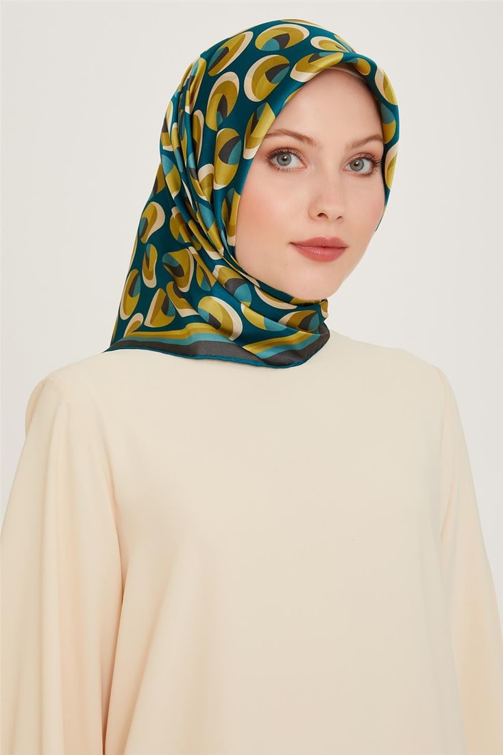 Armine Geometrik Desenli Twill Saf İpek Eşarp 9219D 05