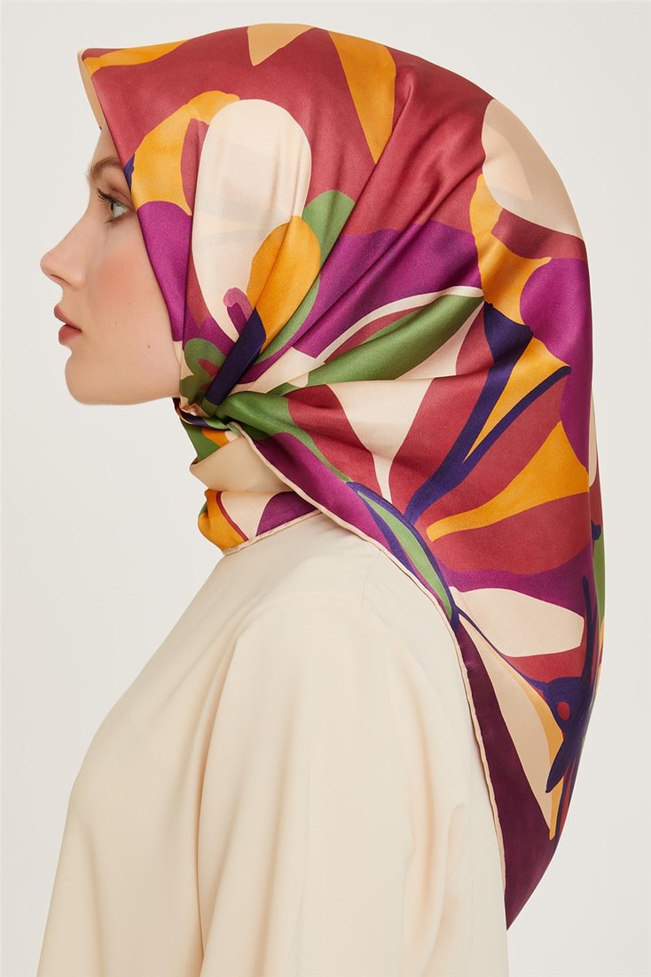 Armine Çiçek Desenli Twill Saf İpek Eşarp 9200D 07 