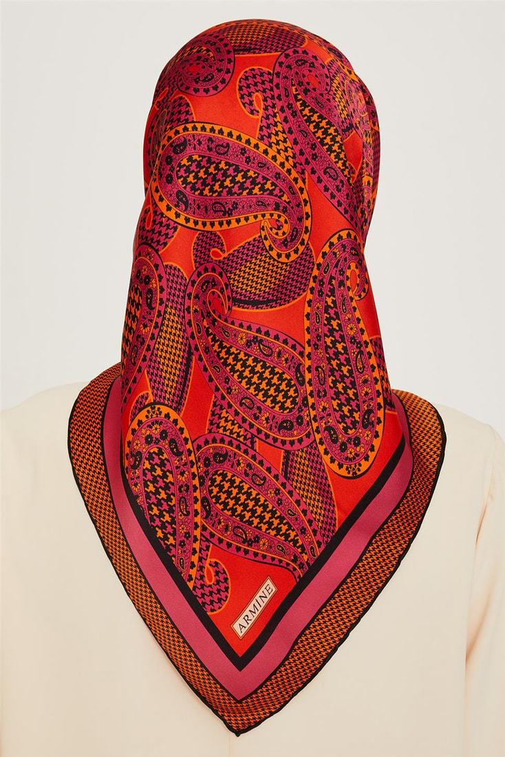 Armine Etnik Desenli Twill Saf İpek Eşarp 9208D 06 