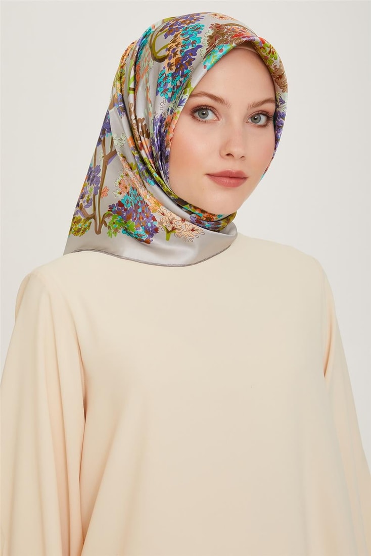 Armine Çiçek Desenli Sura Saf İpek Eşarp 9209D 36