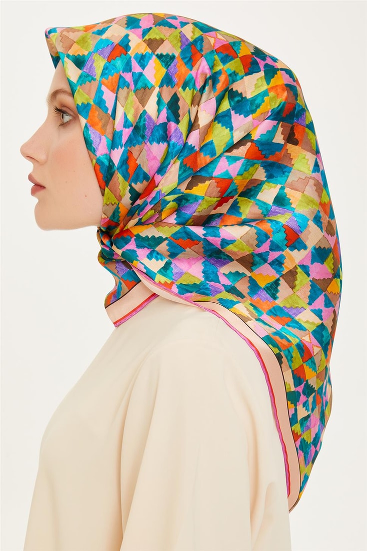 Armine Geometrik Desenli Twill Saf İpek Eşarp 9214D 85 35 