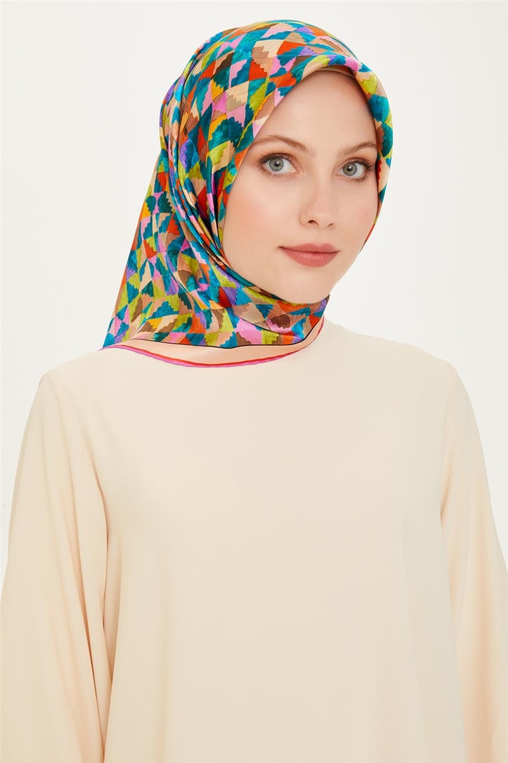Armine Geometrik Desenli Twill Saf İpek Eşarp 9214D 85 35 