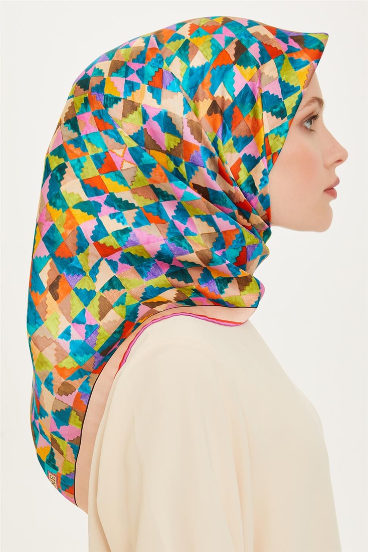 Armine Geometrik Desenli Twill Saf İpek Eşarp 9214D 85 35 