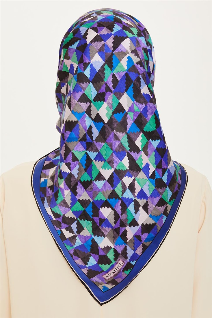 Armine Geometrik Desenli Twill Saf İpek Eşarp 9214D 85 53 