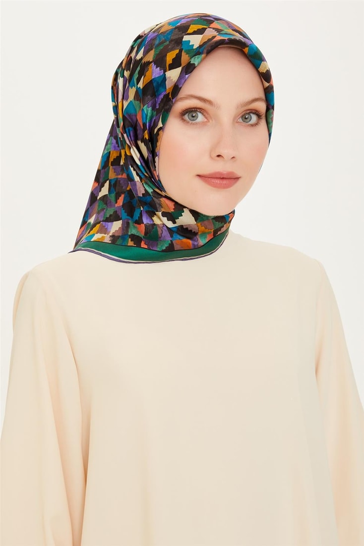 Armine Geometrik Desenli Twill Saf İpek Eşarp 9214D 85 85