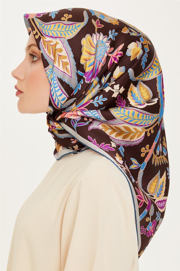 Armine Çiçek Desenli Twill Saf İpek Eşarp 9227D 35