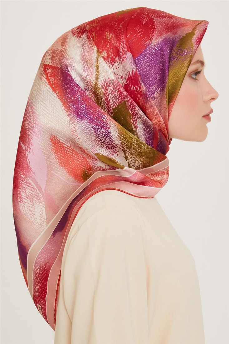 Armine Soyut Desenli Twill Saf İpek Eşarp 9240D 01