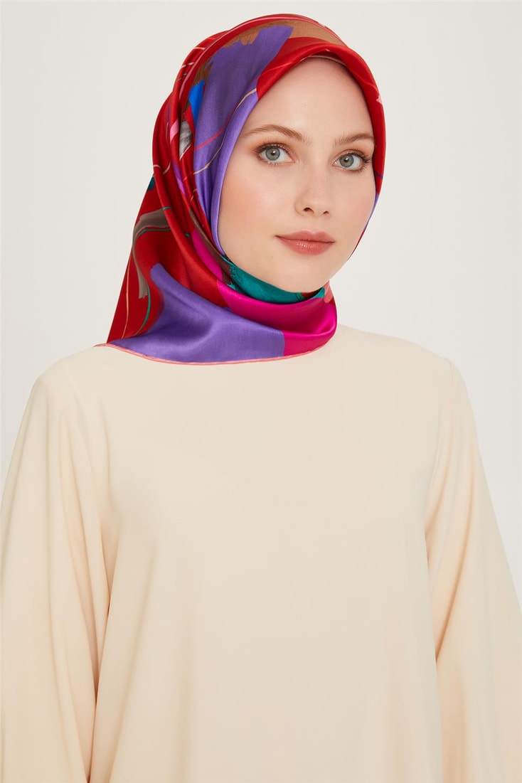 Armine Geometrik Desenli Twill Saf İpek Eşarp 9241D 82 