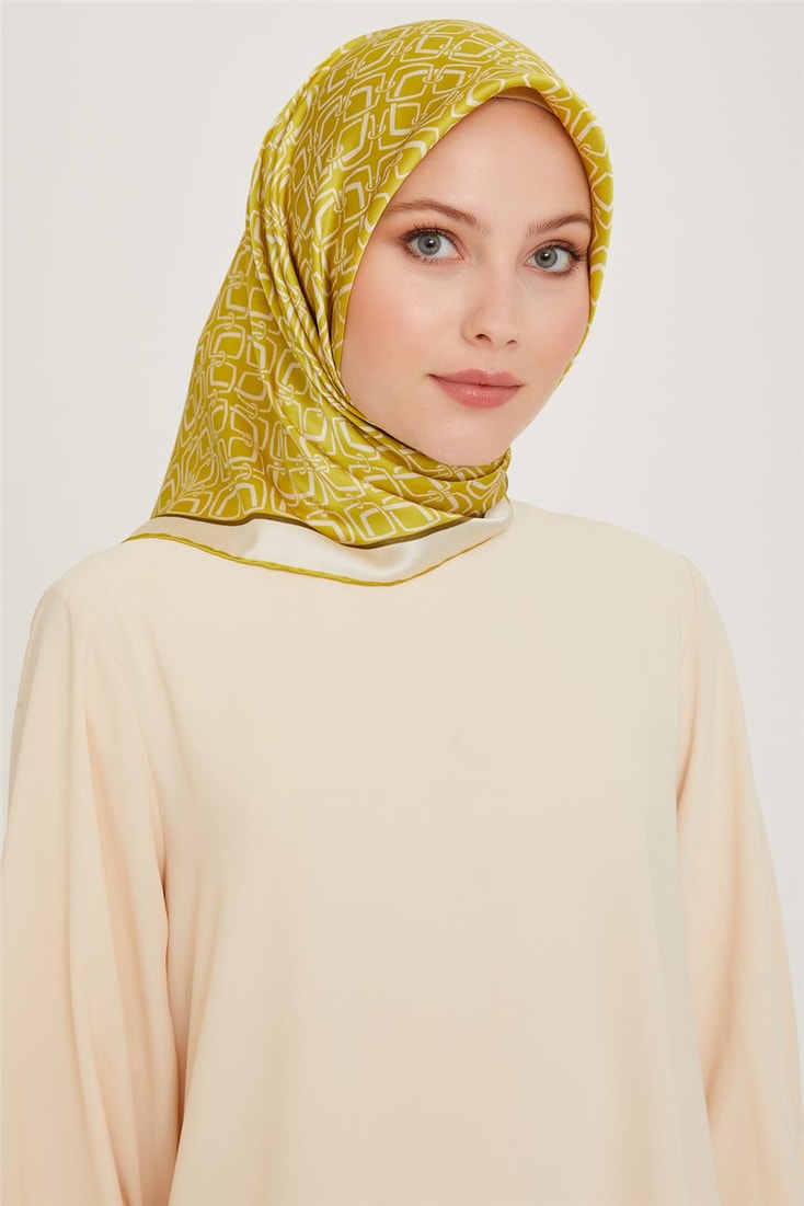 Armine Klasik Desenli Twill Saf İpek Eşarp 9248D 05 33 