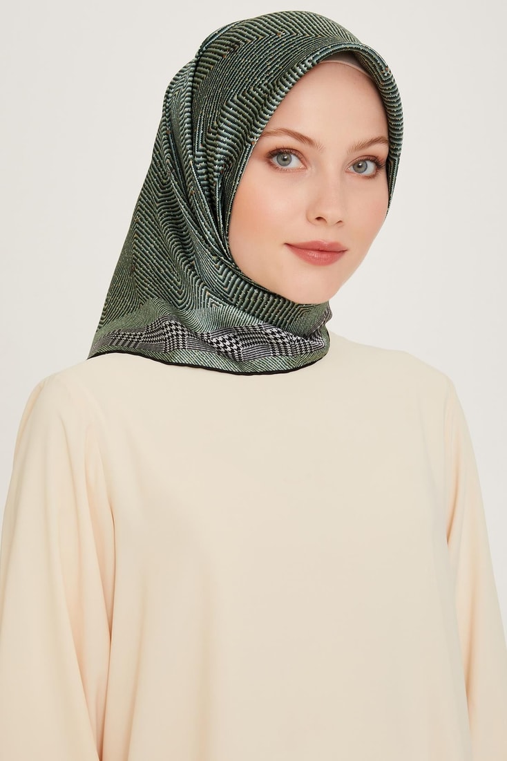 Armine Klasik Desenli Twill Saf İpek Eşarp 9252D 03 34