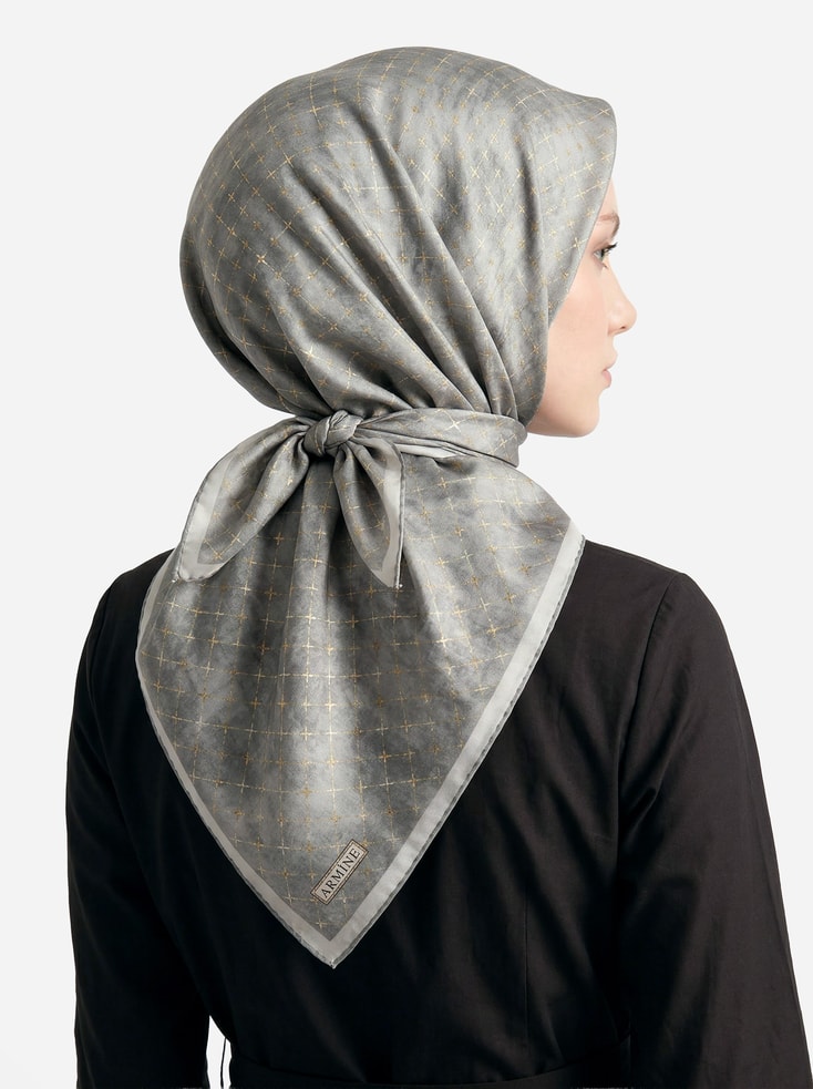 Armine Soyut Desenli Twill Saf İpek Eşarp 9259D 01 83 