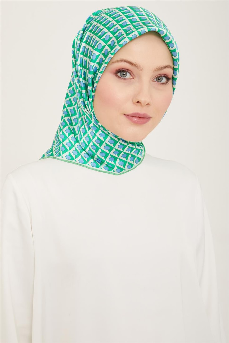 Armine Geometrik Desenli Twill İpek Eşarp 24Ya9109 53 53 