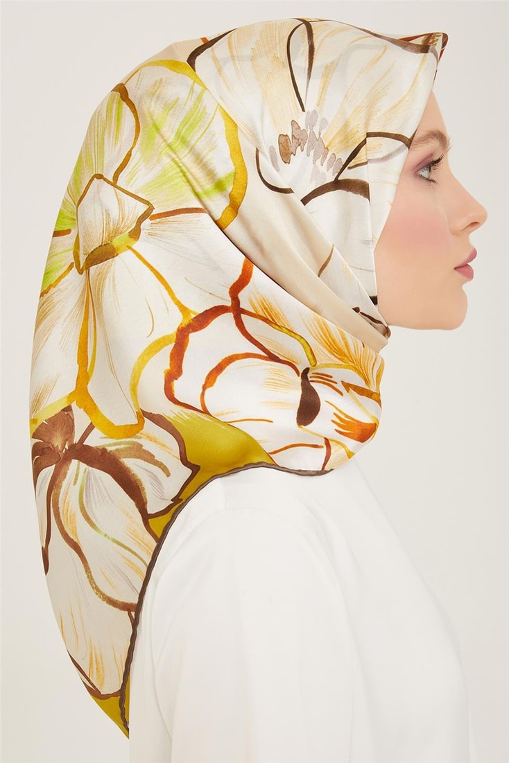 Armine Çiçek Desenli Twill İpek Eşarp 24Ya9110 5 34