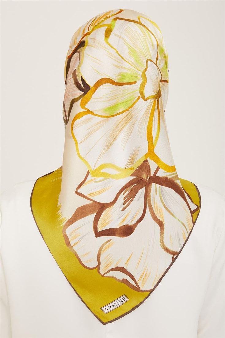 Armine Çiçek Desenli Twill İpek Eşarp 24Ya9110 5 34