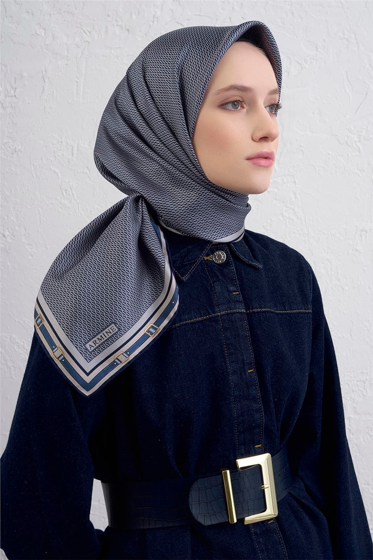 Armine Monogram Desenli Saf İpek Twill Eşarp 9401D 04 