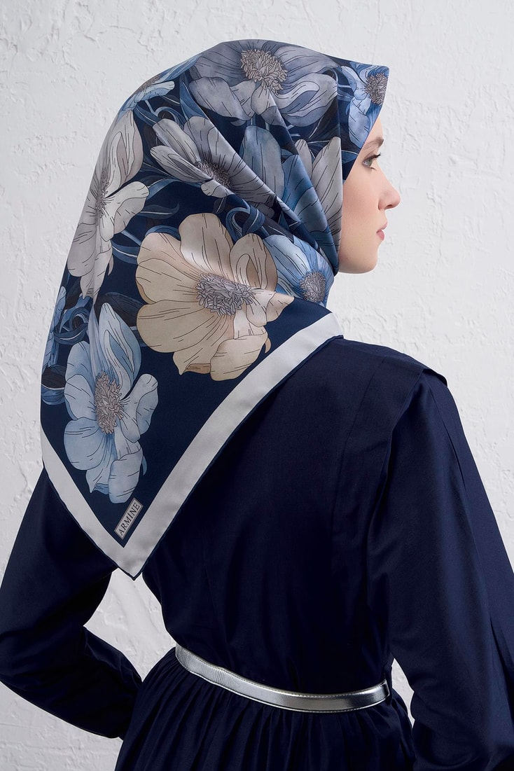 Armine Çiçek Desenli Saf İpek Twill Eşarp 9403D 83