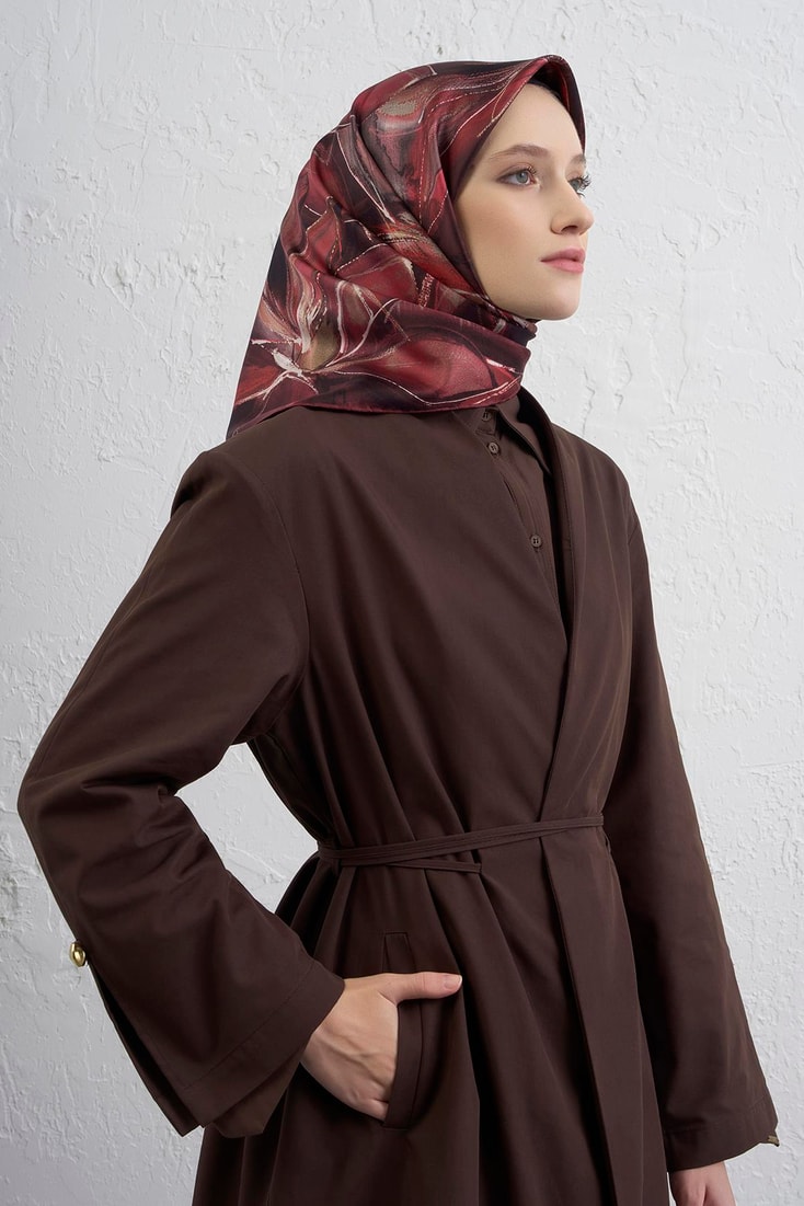 Armine Çiçek Desenli Saf İpek Twill Eşarp 9406D 81 