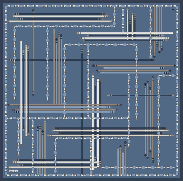 Armine Obje Desenli Saf İpek Twill Eşarp 9407D 33