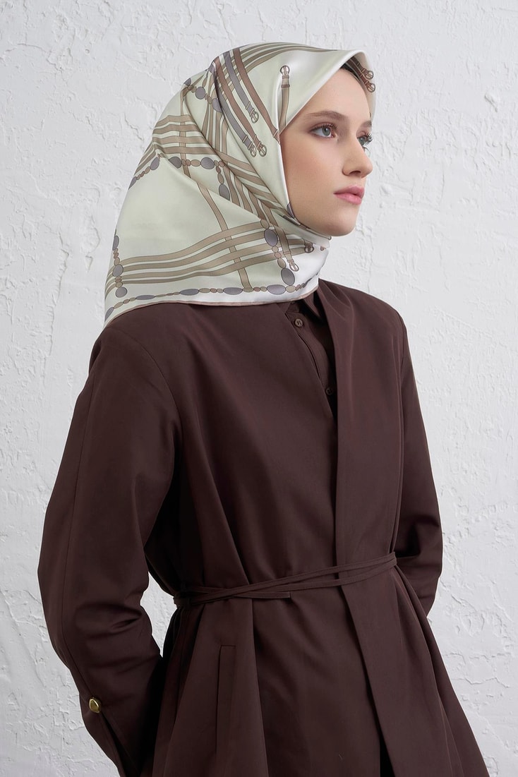 Armine Obje Desenli Saf İpek Twill Eşarp 9407D 84 