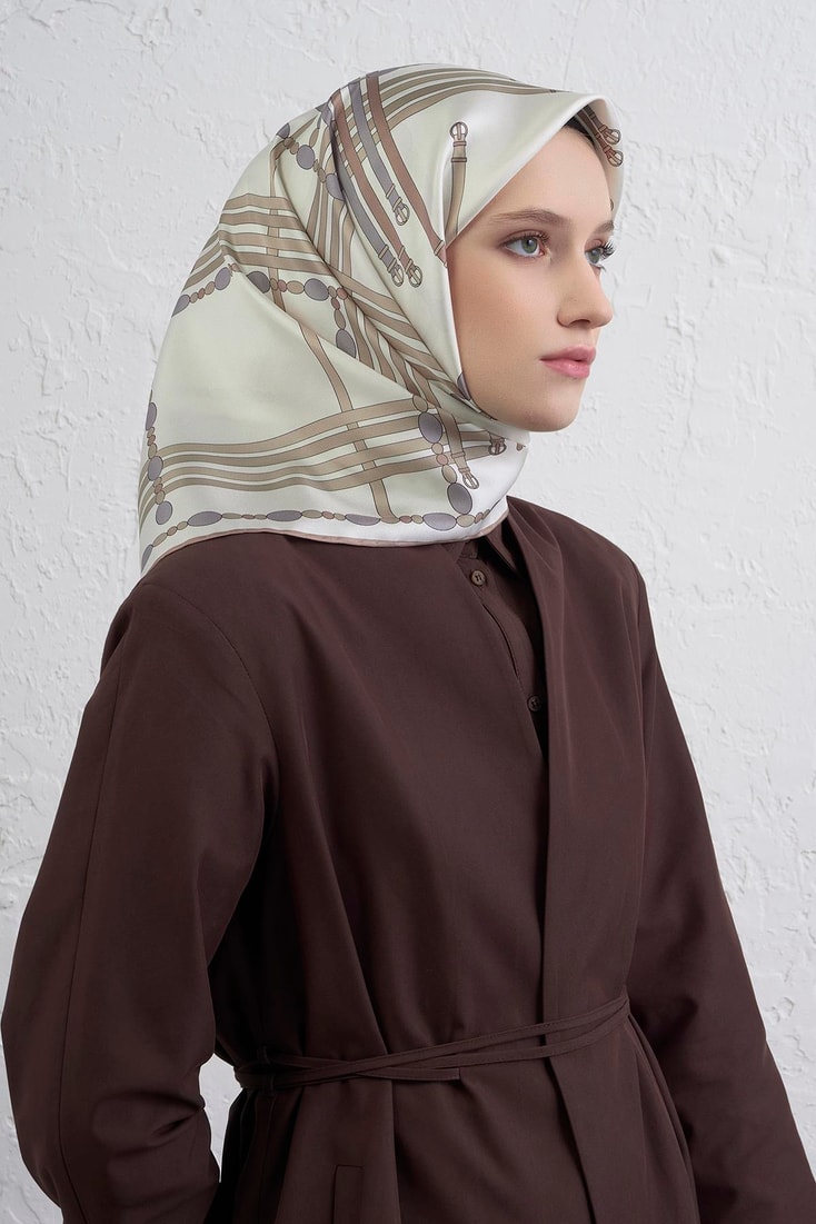 Armine Obje Desenli Saf İpek Twill Eşarp 9407D 84 