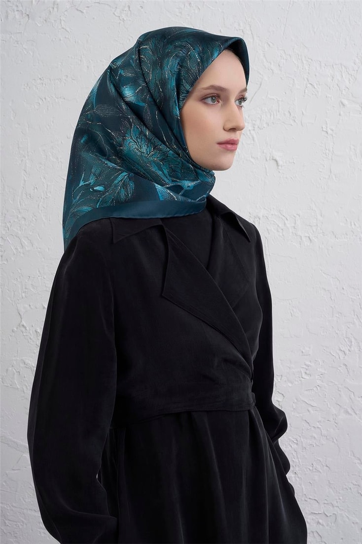 Armine Çiçek Desenli Saf İpek Twill Eşarp 9409D 04