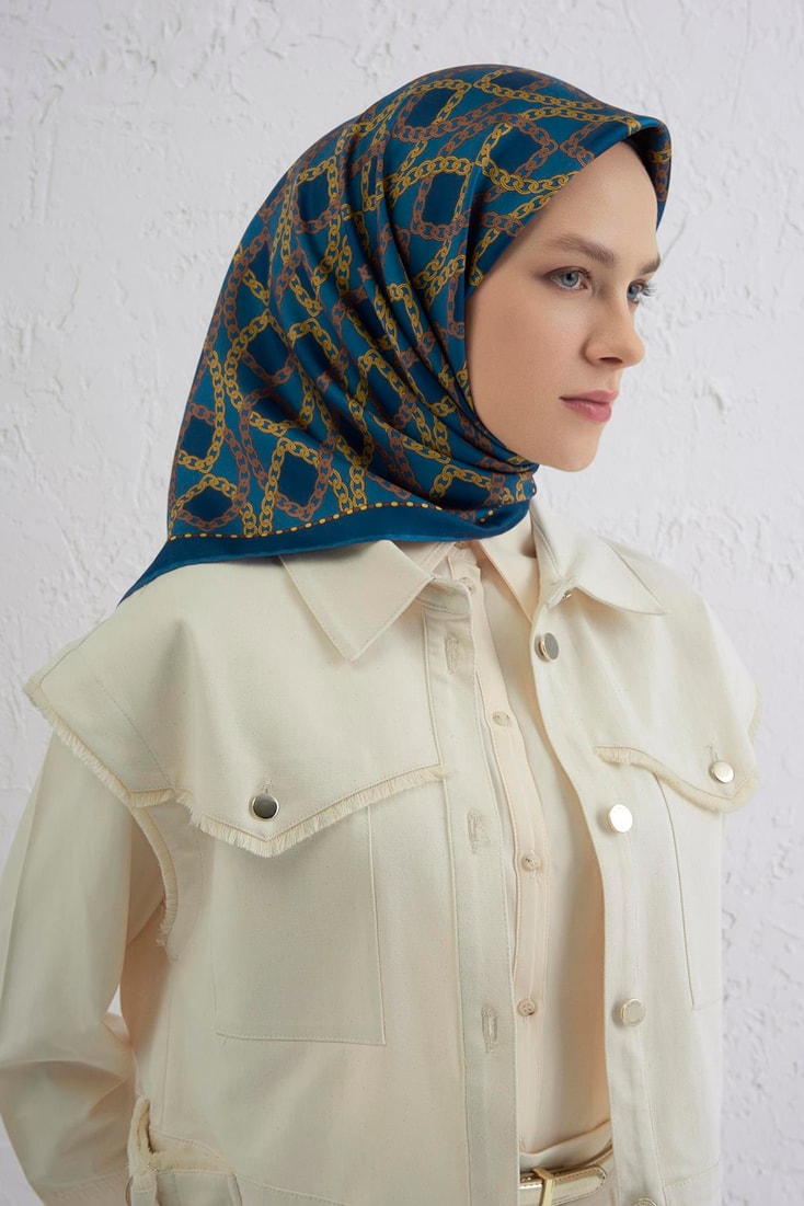 Armine Klasik Desenli Saf İpek Twill Eşarp 9410D 55 