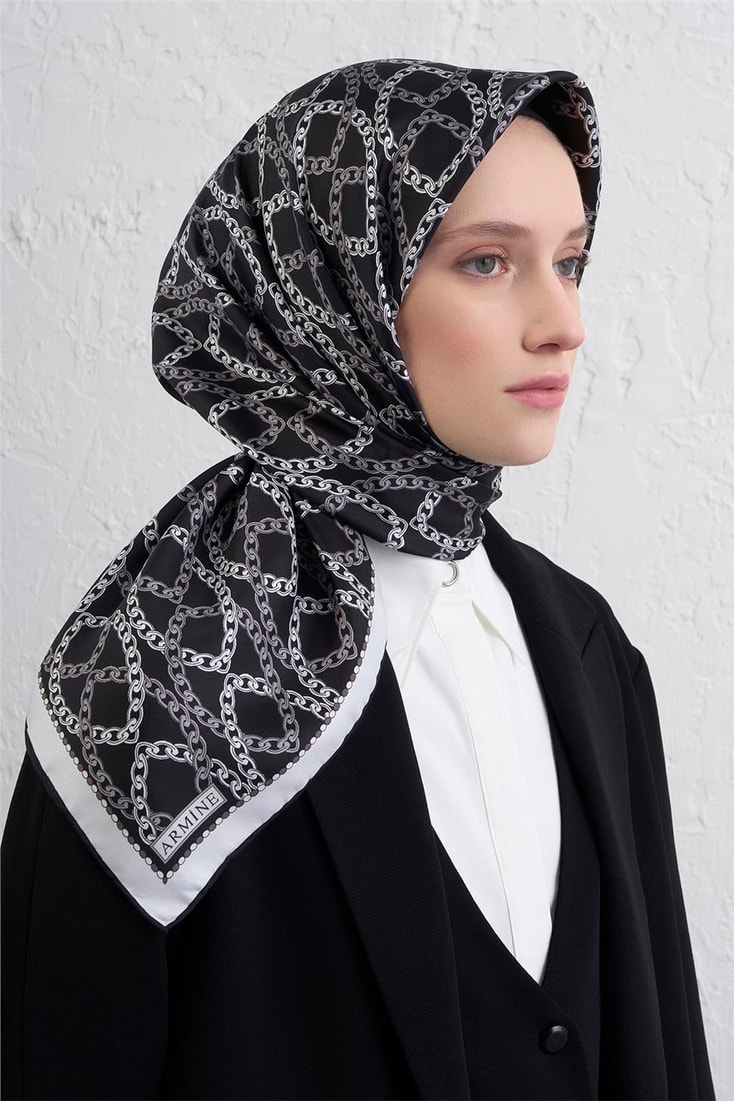 Armine Klasik Desenli Saf İpek Twill Eşarp 9410D 89