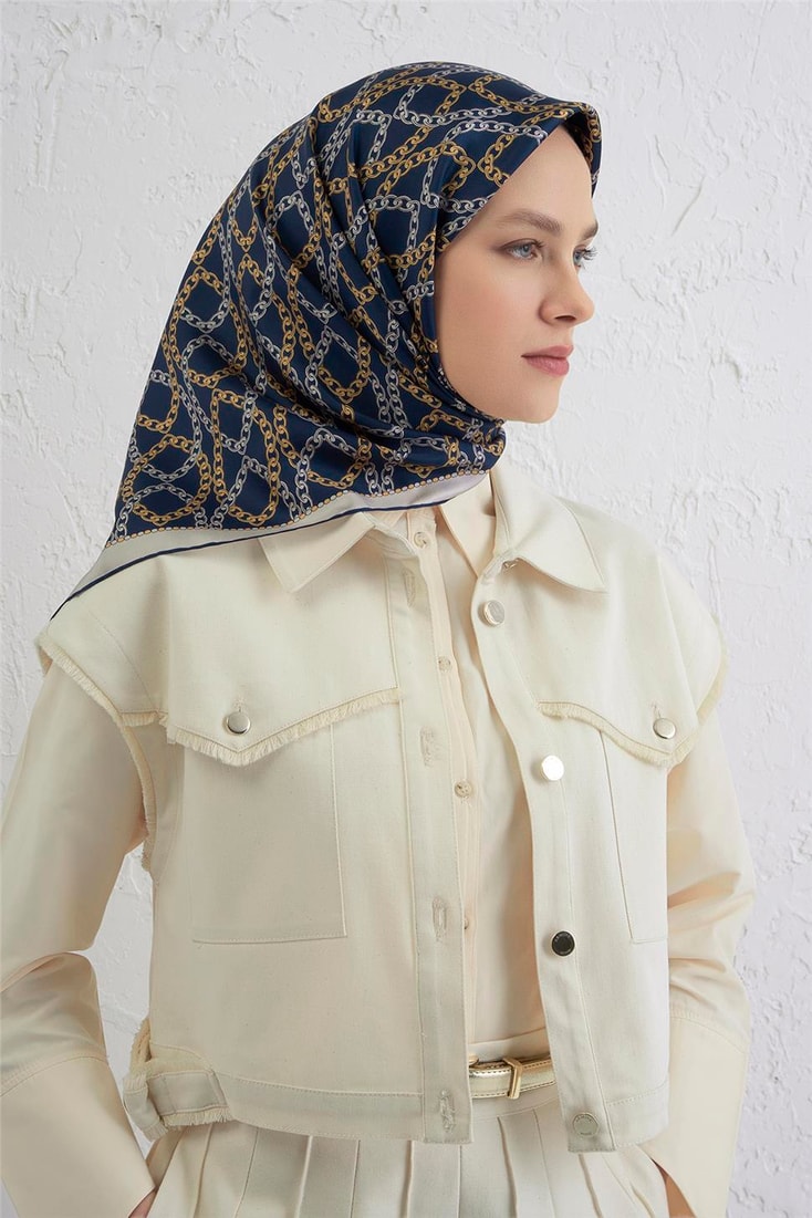 Armine Klasik Desenli Saf İpek Twill Eşarp 9410D 90 