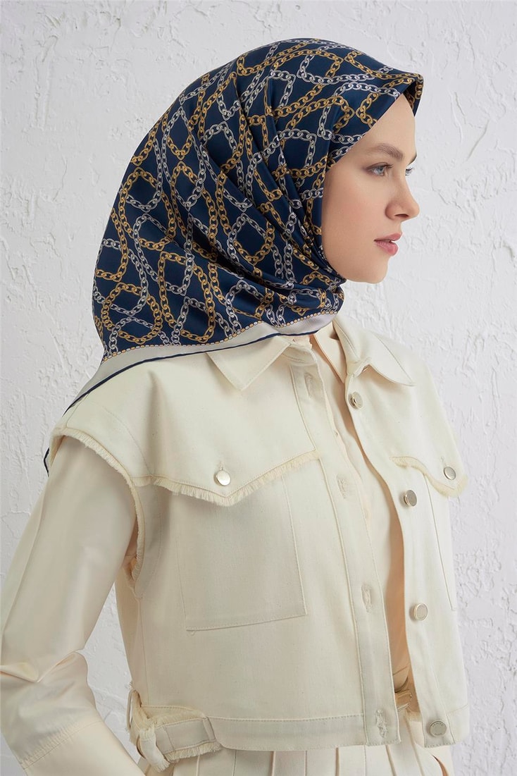 Armine Klasik Desenli Saf İpek Twill Eşarp 9410D 90 