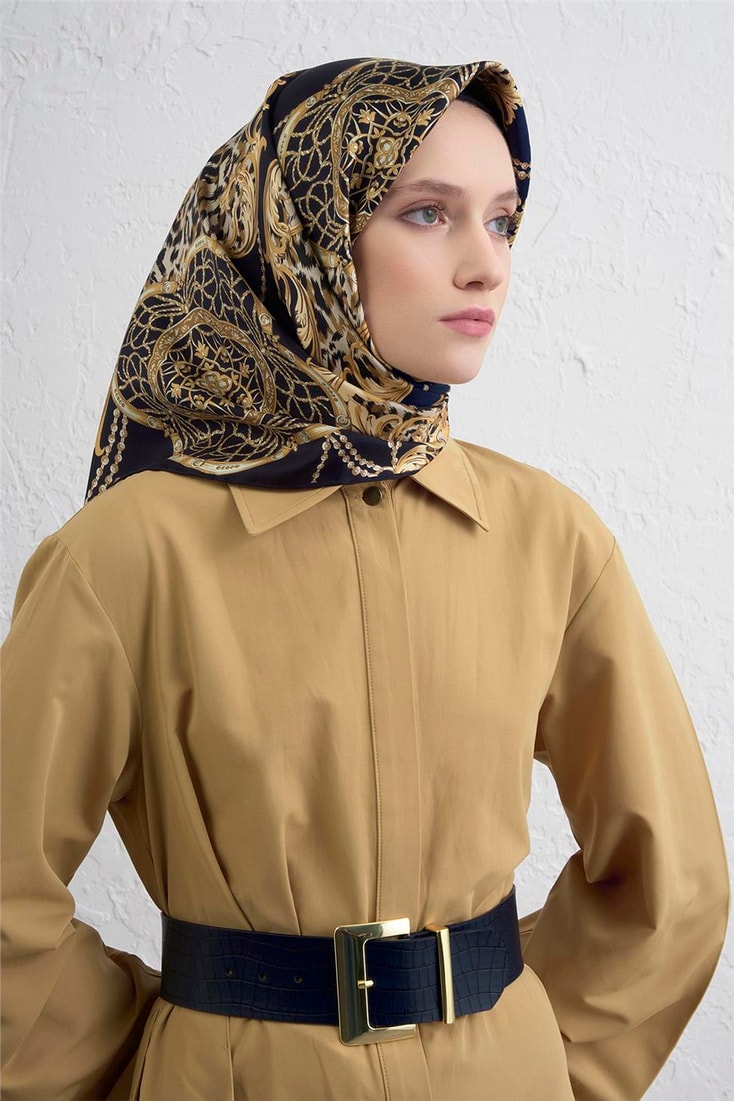 Armine Klasik Desenli Saf İpek Twill Eşarp 9411D 36 