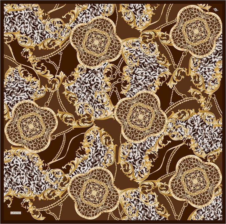 Armine Klasik Desenli Saf İpek Twill Eşarp 9411D 80 