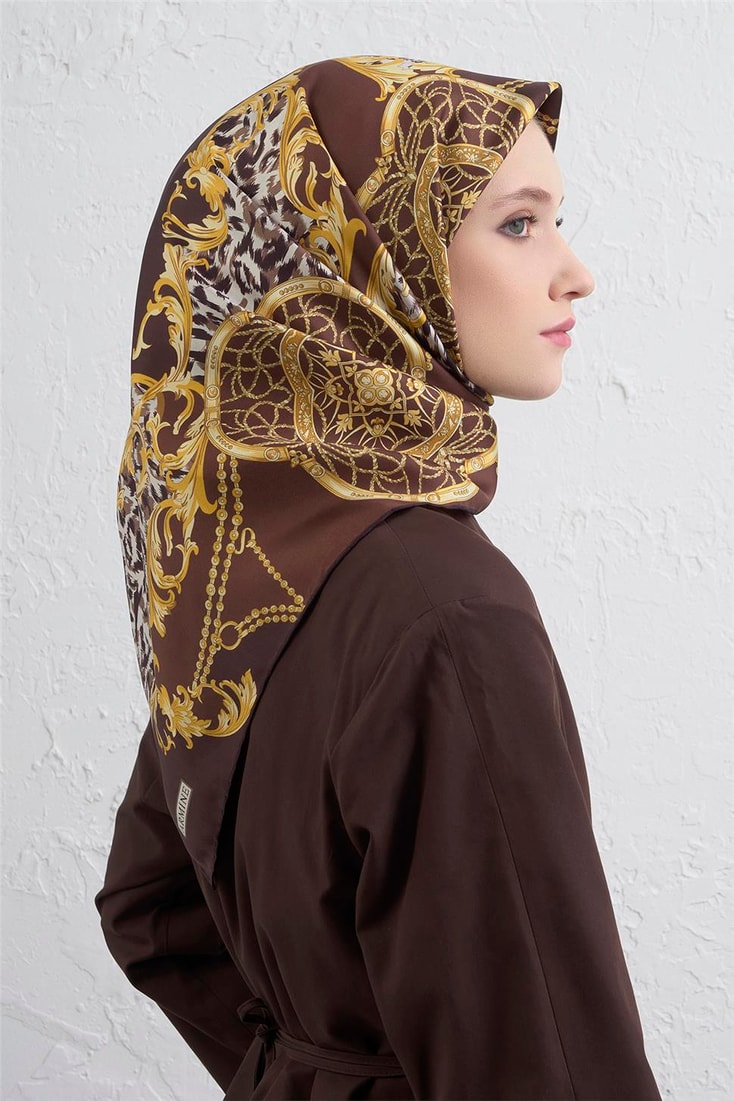 Armine Klasik Desenli Saf İpek Twill Eşarp 9411D 80 