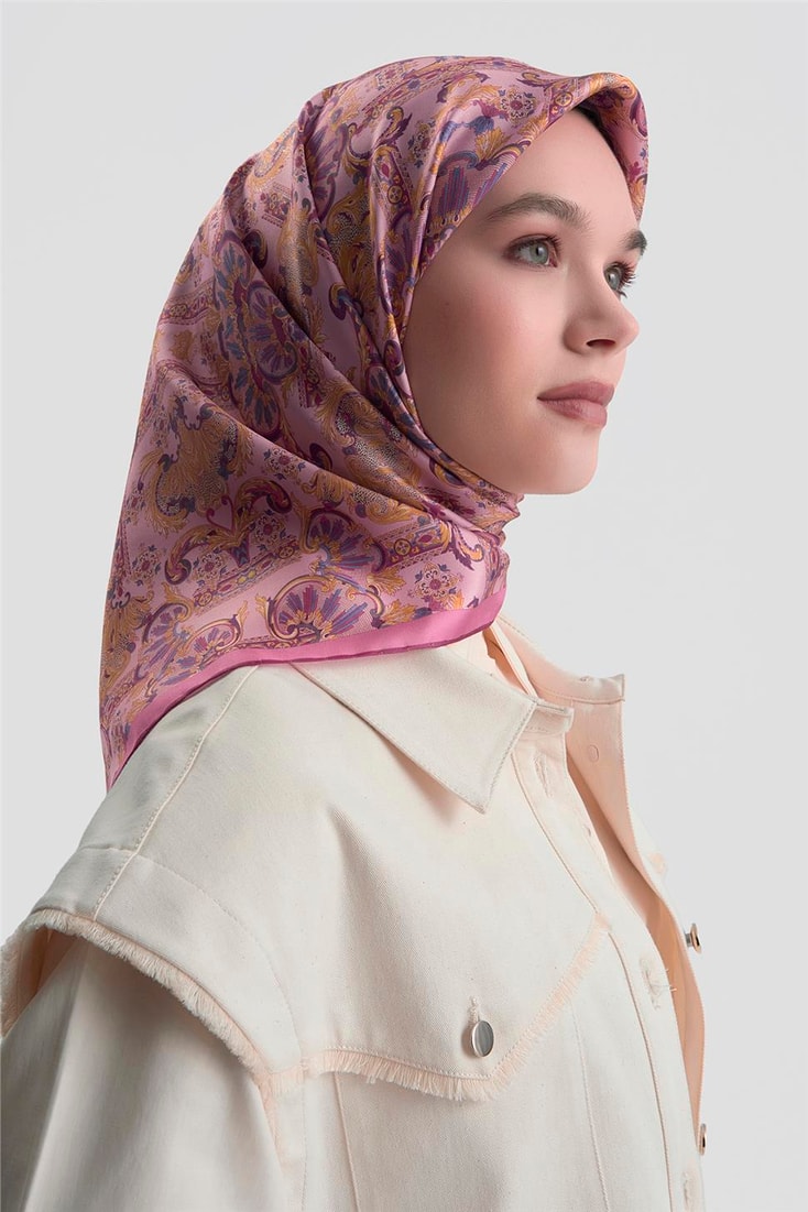 Armine Etnik Desen Saf İpek Twill Eşarp 9416D 59