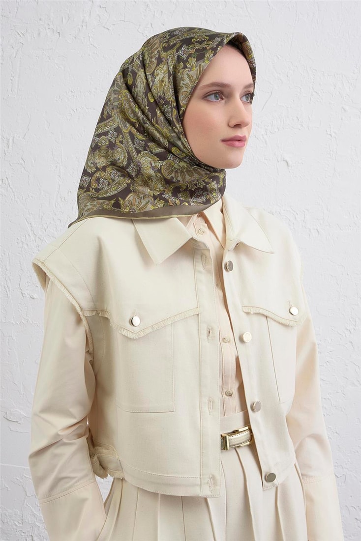 Armine Etnik Desen Saf İpek Twill Eşarp 9416D 80 