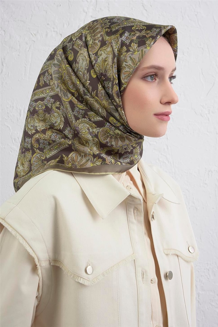 Armine Etnik Desen Saf İpek Twill Eşarp 9416D 80 