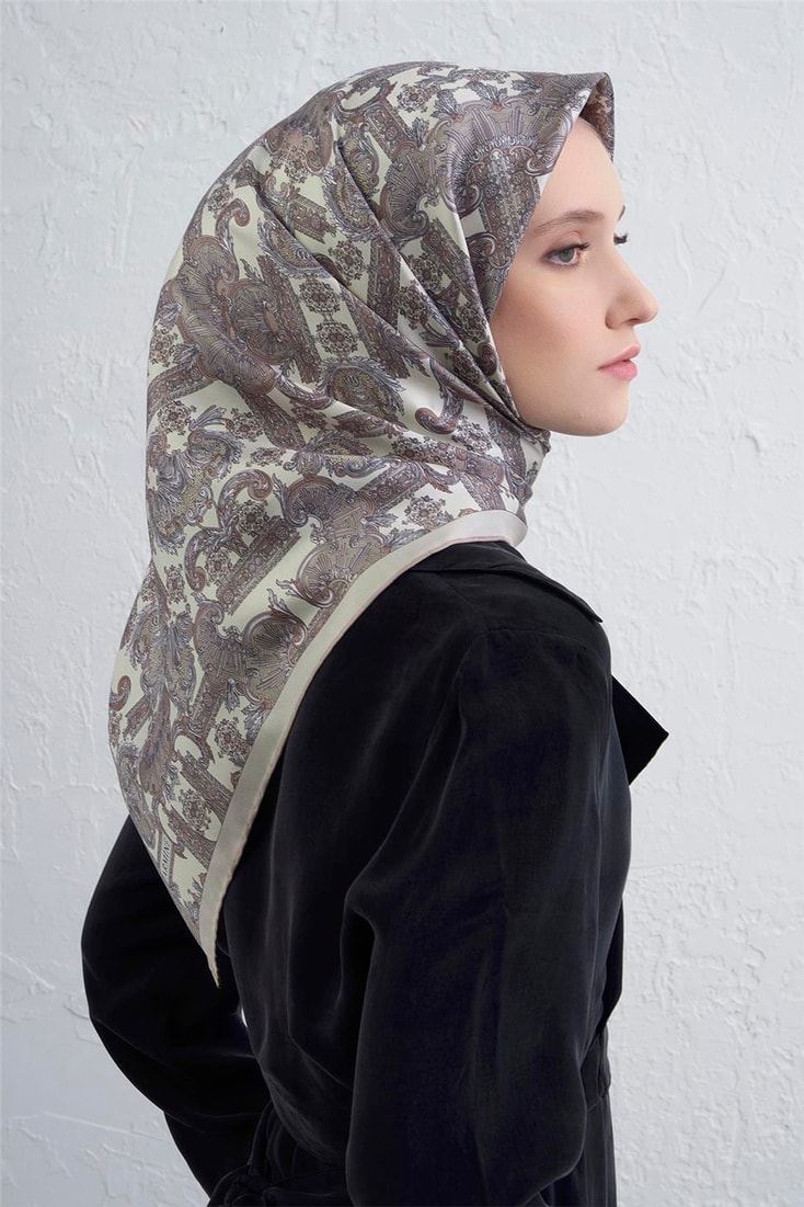 Armine Etnik Desen Saf İpek Twill Eşarp 9416D 83