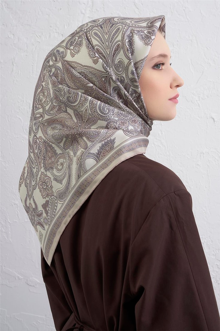 Armine Etnik Desen Saf İpek Twill Eşarp 9421D 84 