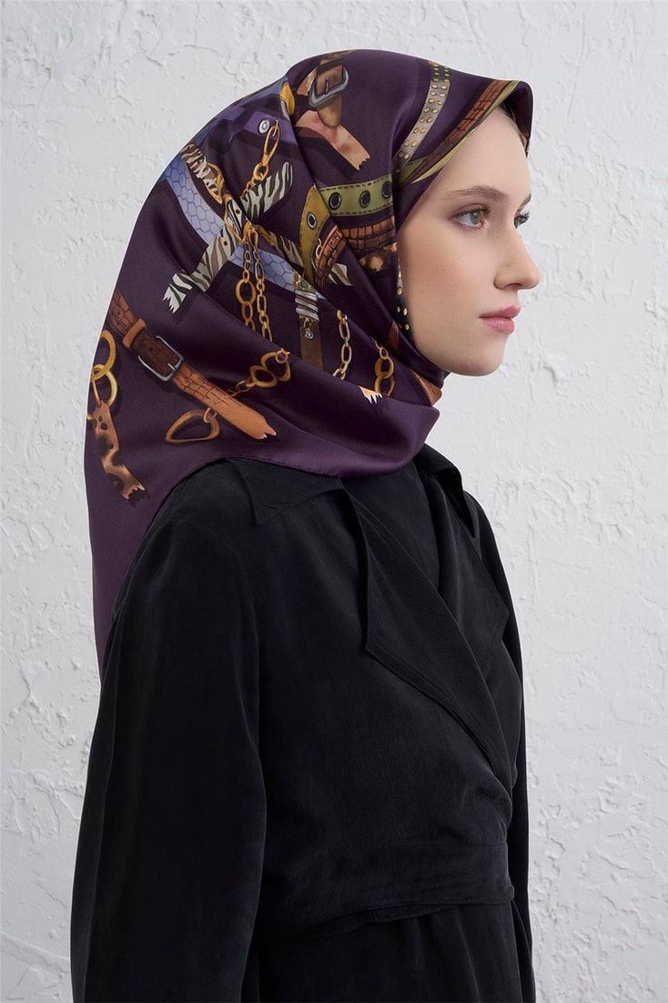 Armine Obje Desenli Saf İpek Twill Eşarp 9422D 09 