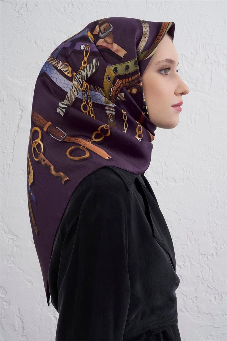 Armine Obje Desenli Saf İpek Twill Eşarp 9422D 09 