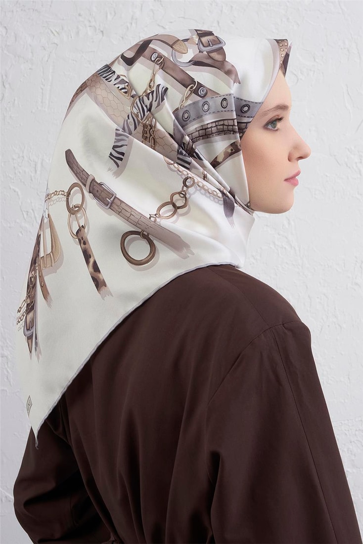Armine Obje Desenli Saf İpek Twill Eşarp 9422D 86 