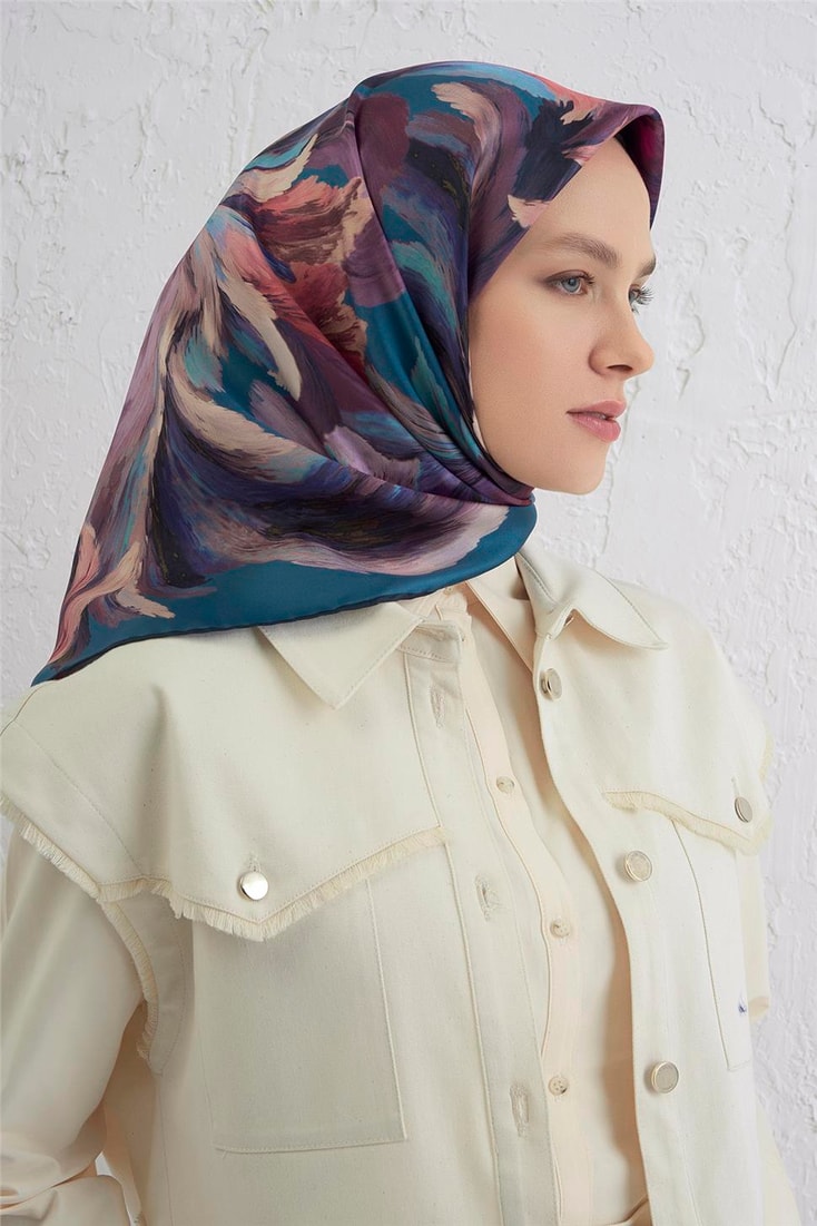Armine Soyut Desenli Saf İpek Twill Eşarp 9423D 35 