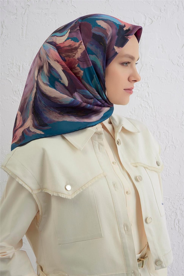 Armine Soyut Desenli Saf İpek Twill Eşarp 9423D 35 