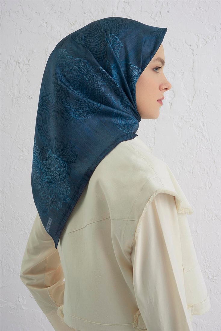 Armine Klasik Desenli Saf İpek Twill Eşarp 9428D 34 
