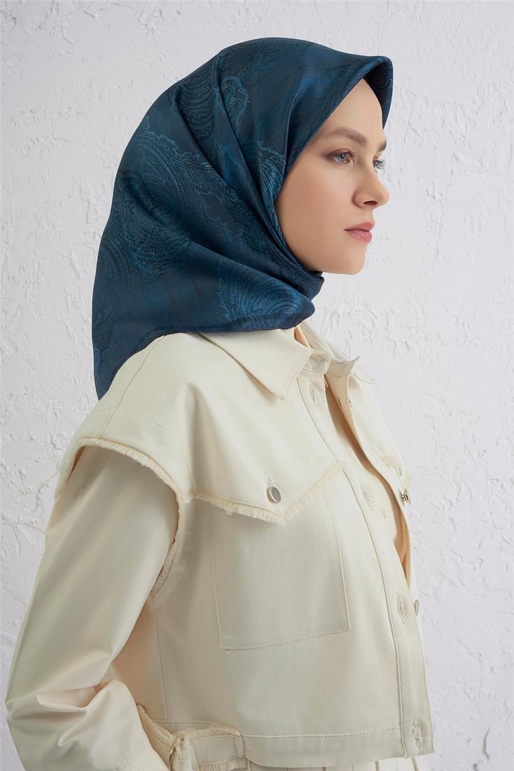 Armine Klasik Desenli Saf İpek Twill Eşarp 9428D 34 