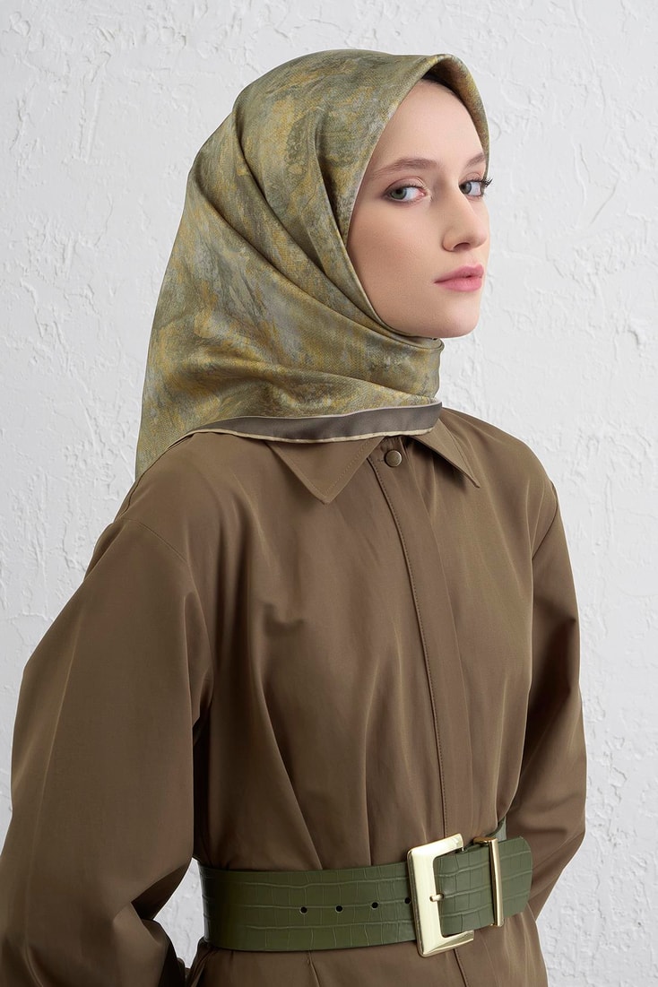 Armine Soyut Desenli Saf İpek Twill Eşarp 9433D 36 