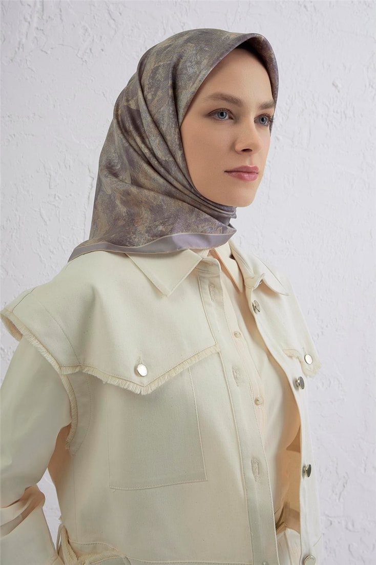 Armine Soyut Desenli Saf İpek Twill Eşarp 9433D 81 